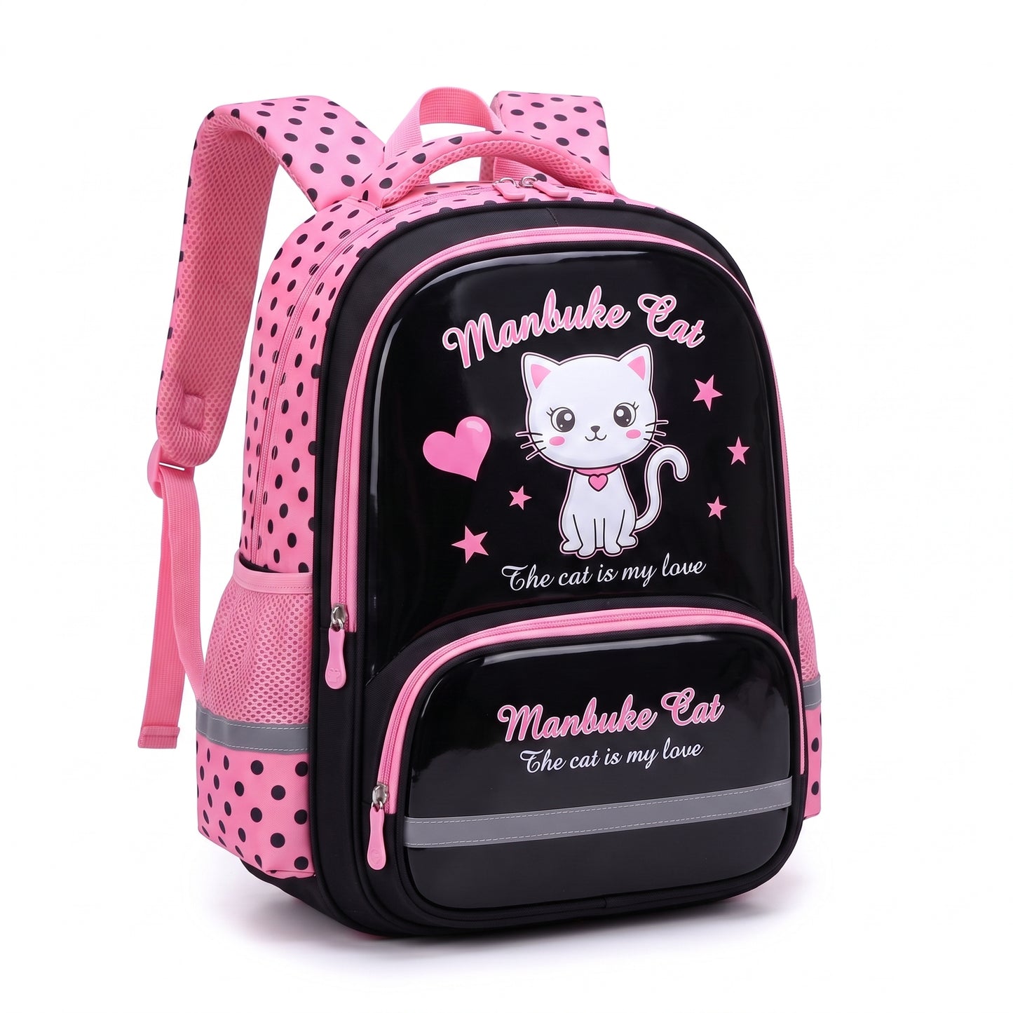 Backpack School Bag Girls Pink Black Cat Print - Image 12