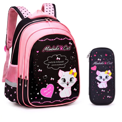 Backpack School Bag Girls Pink Black Cat Print - Image 8