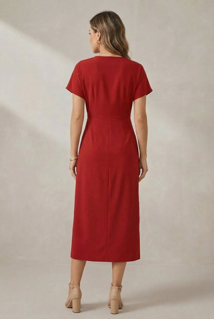 Kimono Sleeve Wrap Midi Dress with Ruched Waist