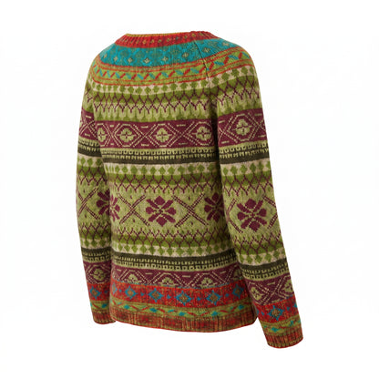 Knit Sweater Women's Pullover Vintage Patterned Long Sleeve - angle