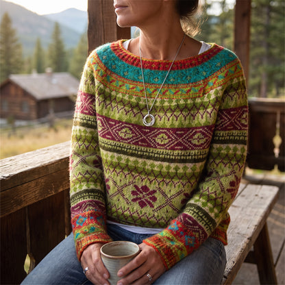 Knit Sweater Women's Pullover Vintage Patterned Long Sleeve - hero