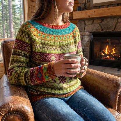 Knit Sweater Women's Pullover Vintage Patterned Long Sleeve - in-use