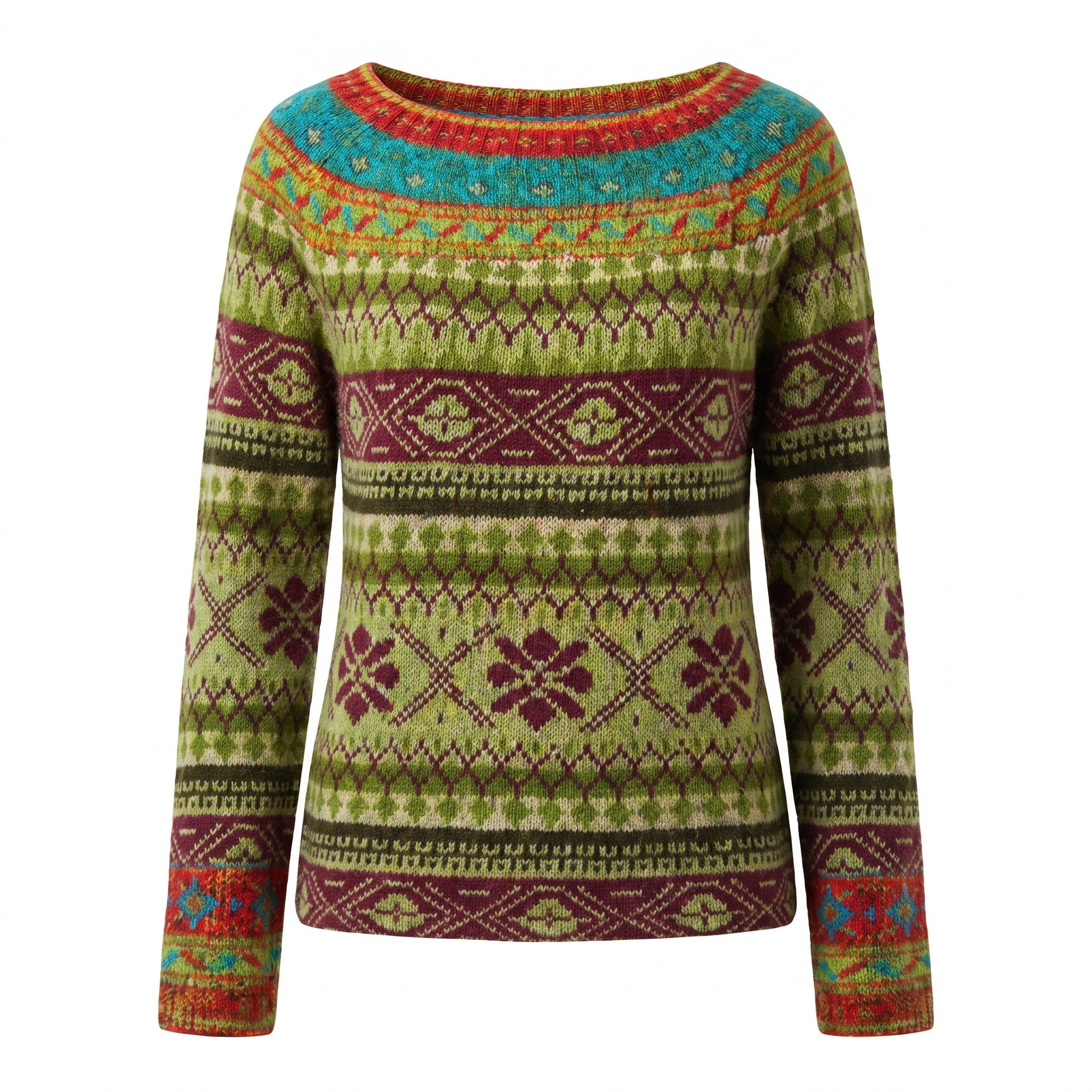 Knit Sweater Women's Pullover Vintage Patterned Long Sleeve - studio