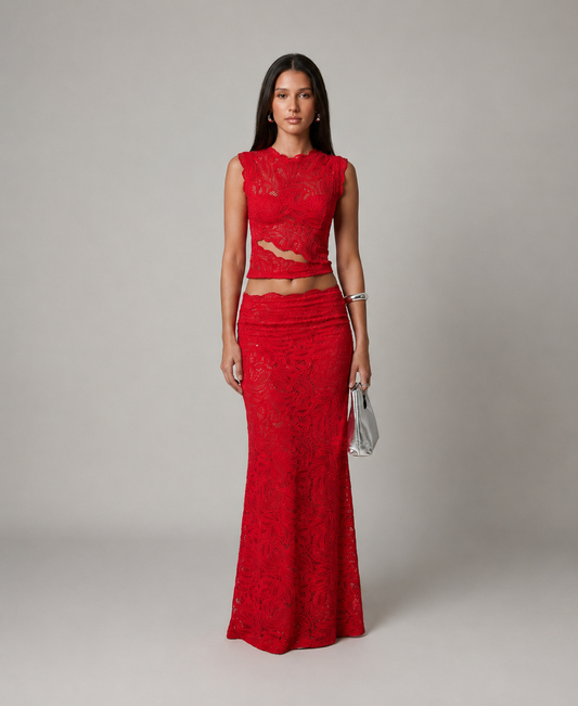 Lace Sleeveless Top and Long Skirt Co-ord Two-Piece Set for Women