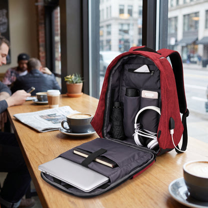 Backpack Laptop Bag Commuter Anti-Theft USB Charging Water Resistant - in-use