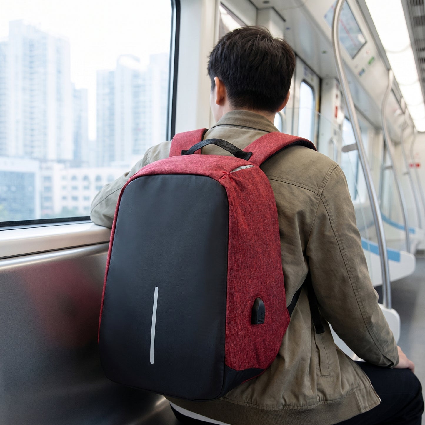 Backpack Laptop Bag Commuter Anti-Theft USB Charging Water Resistant - in-use