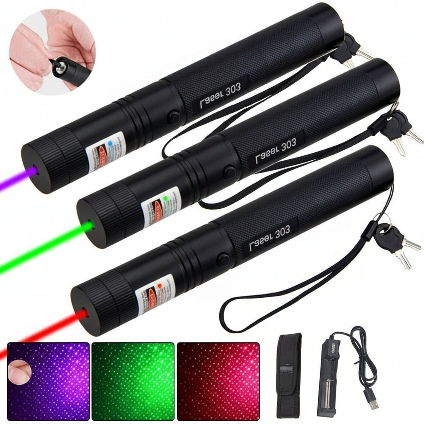 Laser Pointer Pen High Power With Adjustable Focus Ring Safety Key Lock And Rechargeable USB Charger - Image 5