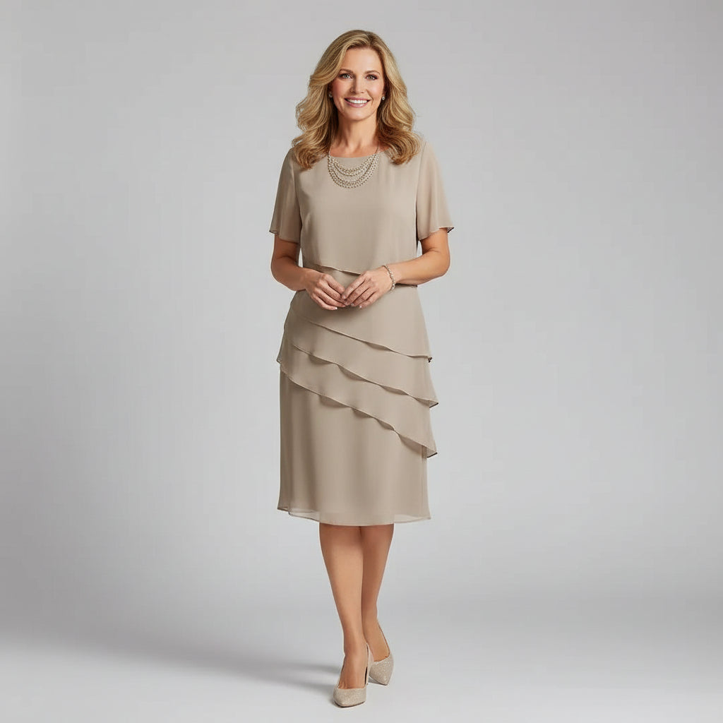 Layered Flutter Sleeve Chiffon Occasion Dress
