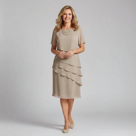 Layered Flutter Sleeve Chiffon Occasion Dress