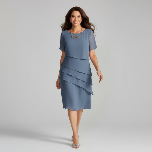 Layered Flutter Sleeve Chiffon Occasion Dress