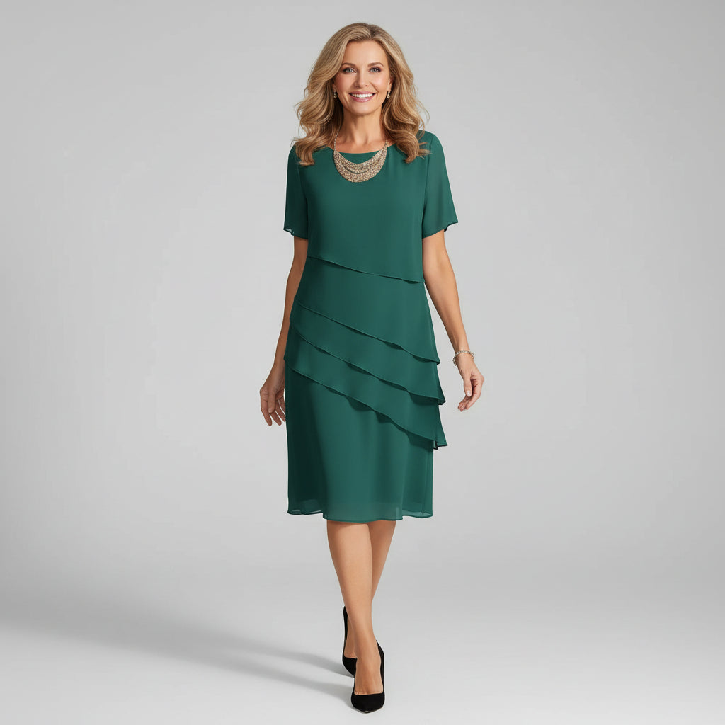 Layered Flutter Sleeve Chiffon Occasion Dress