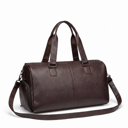 Leather Duffel Bag with Supportive Weekender Design and Buckle Closure - angle