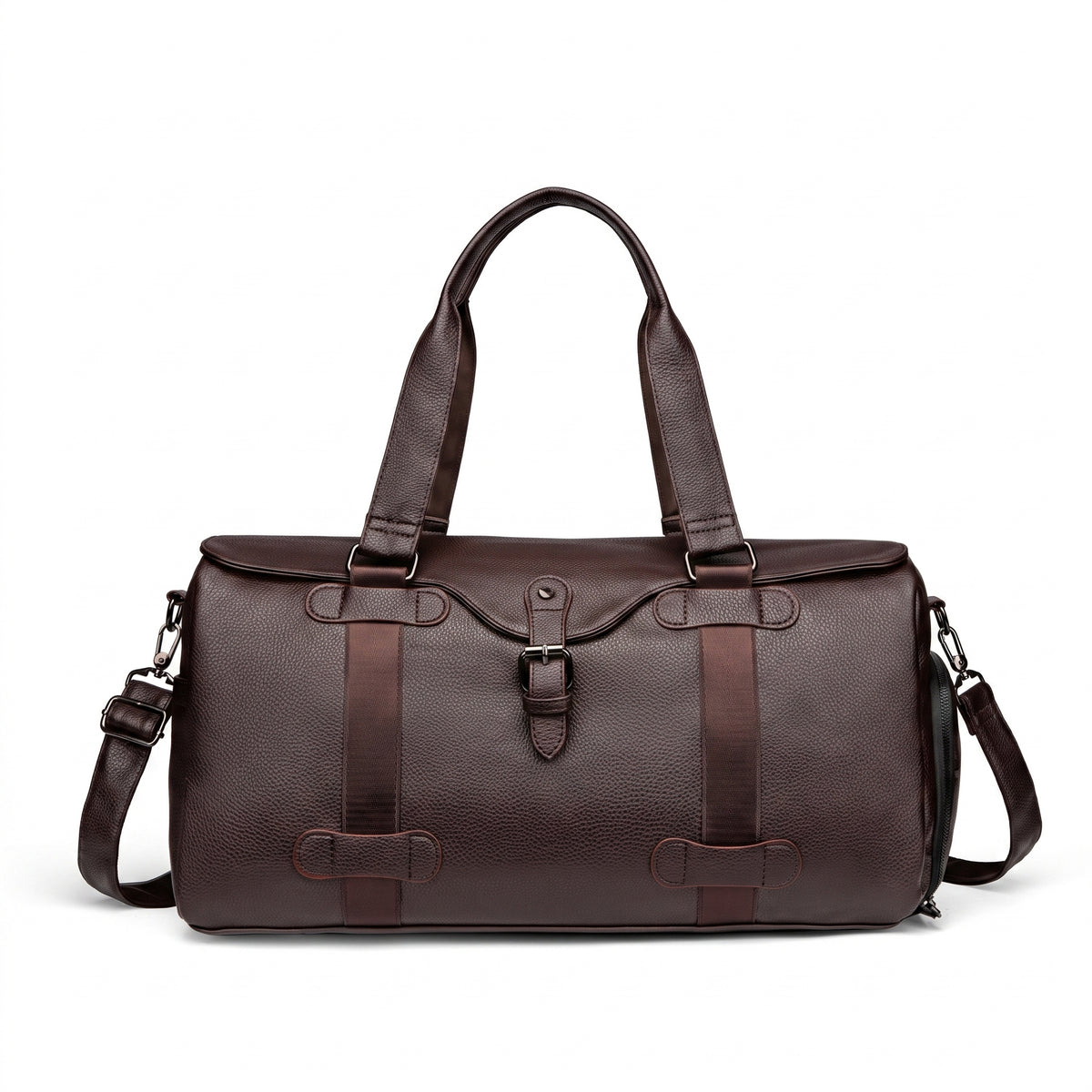 Leather Duffel Bag with Supportive Weekender Design and Buckle Closure