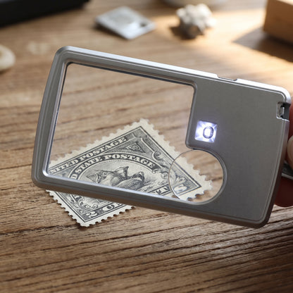 Credit Card Portable LED Magnifier Reading Bright Silver - in-use