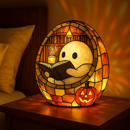 Lighted Ghost Halloween Night Light With Stained-Glass-Style Glow Battery-Operated Decorative Figurine For Indoor Use - Image 2