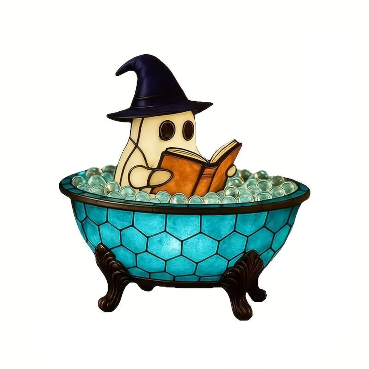 Lighted Ghost Halloween Night Light With Stained-Glass-Style Glow Battery-Operated Decorative Figurine For Indoor Use - Image 6