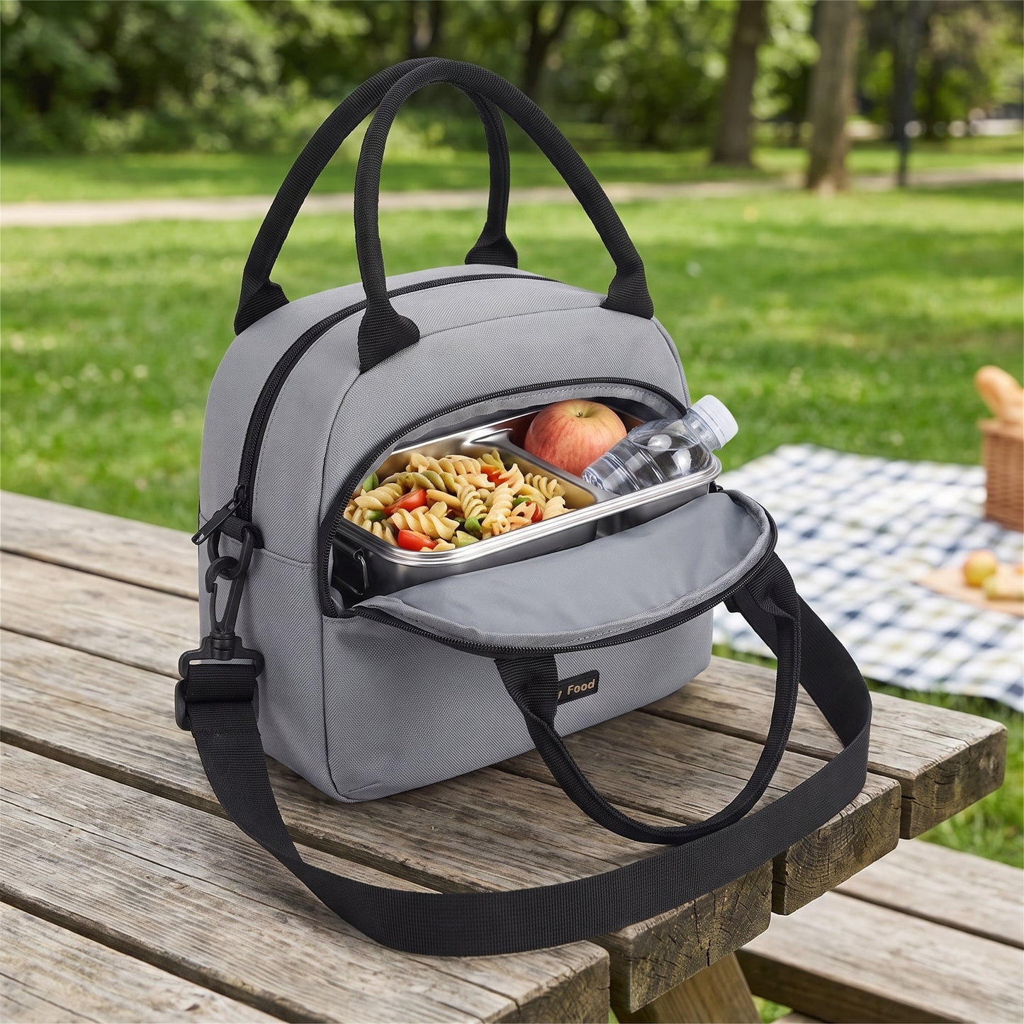 Lunch Bag School Insulated Portable Zippered Shoulder - in-use