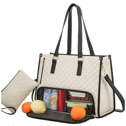 Lunch Bag Quilted Tote Insulated Compartment Work - Image 1