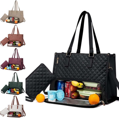 Lunch Bag Quilted Tote Insulated Compartment Work - Image 12