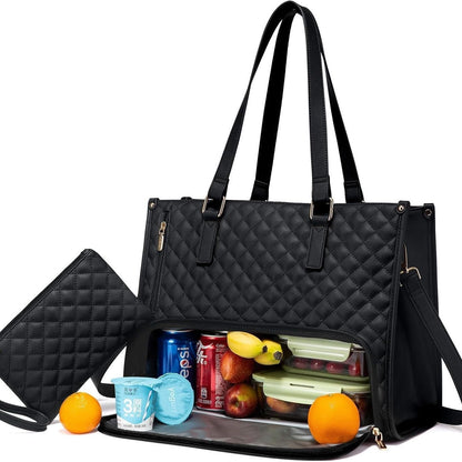 Lunch Bag Quilted Tote Insulated Compartment Work - Image 2