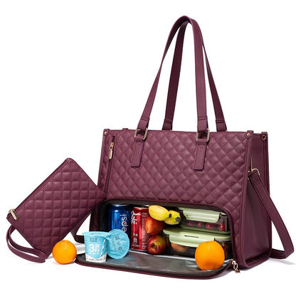 Lunch Bag Quilted Tote Insulated Compartment Work - Image 4