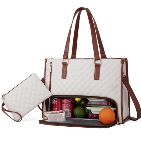 Lunch Bag Quilted Tote Insulated Compartment Work - Image 7
