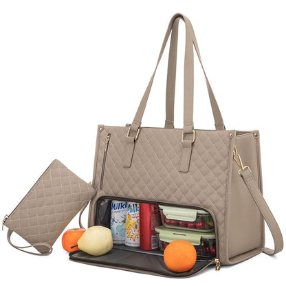 Lunch Bag Quilted Tote Insulated Compartment Work - Image 9