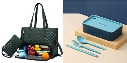 Lunch Bag Tote for Work Quilted Insulated Laptop - Image 15