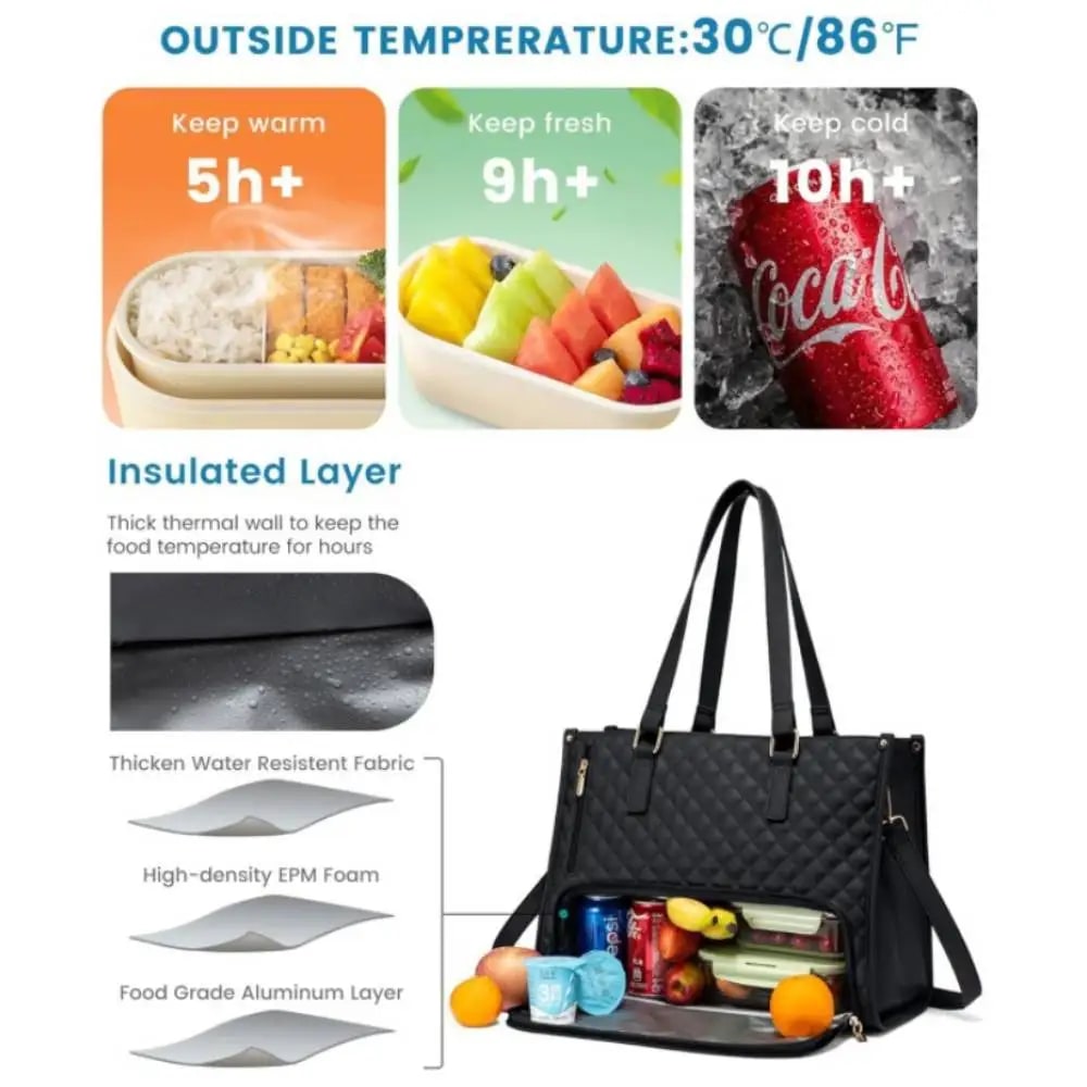 Lunch Bag Tote for Work Quilted Insulated Laptop - Image 8