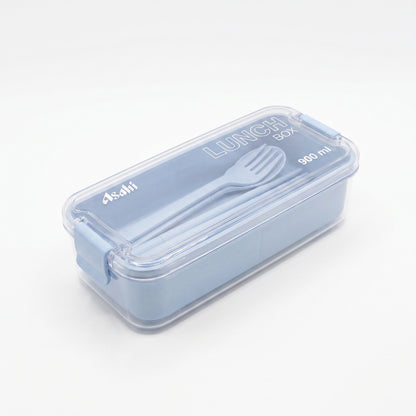 Bento Lunch Box with Cutlery Light Blue Plastic Clear Lid - angle