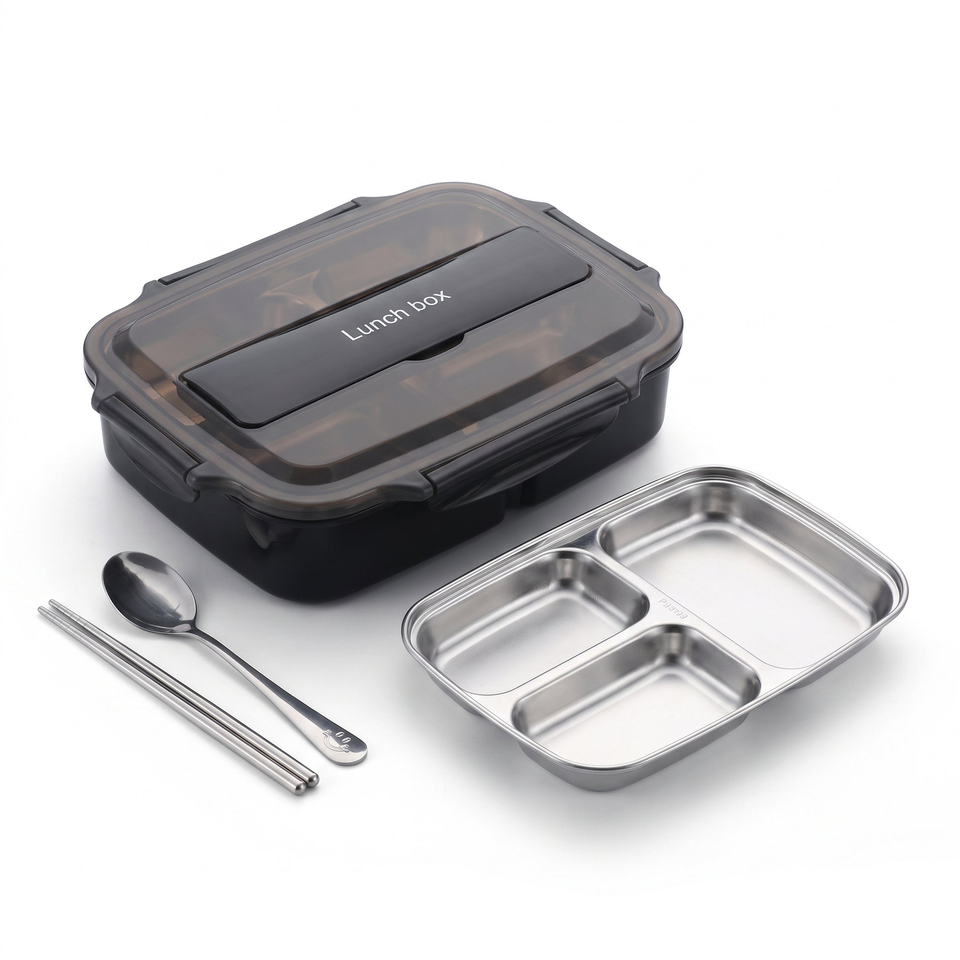 Lunch Box Bento Food Container Stainless Steel Compartment Storage - angle