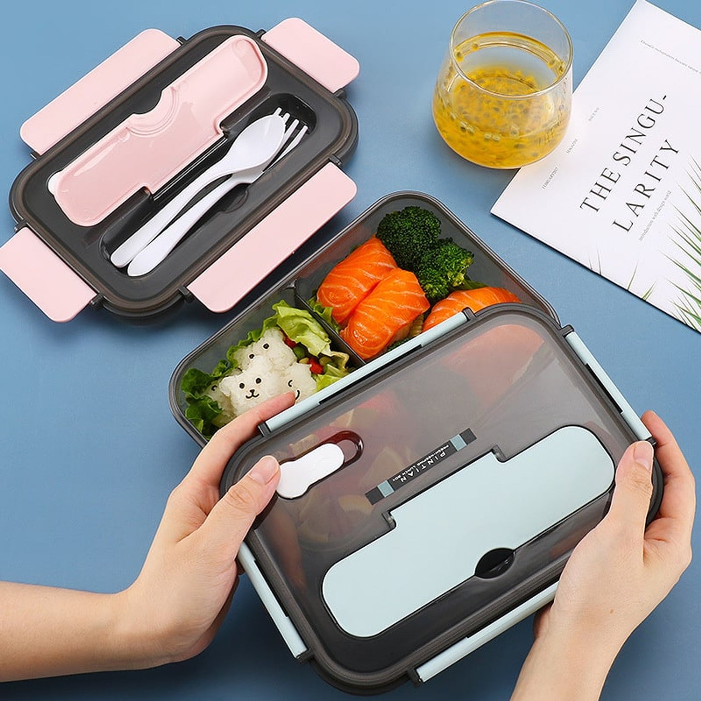 Lunch Box Bento Plastic Compartment Phone Holder - Image 6