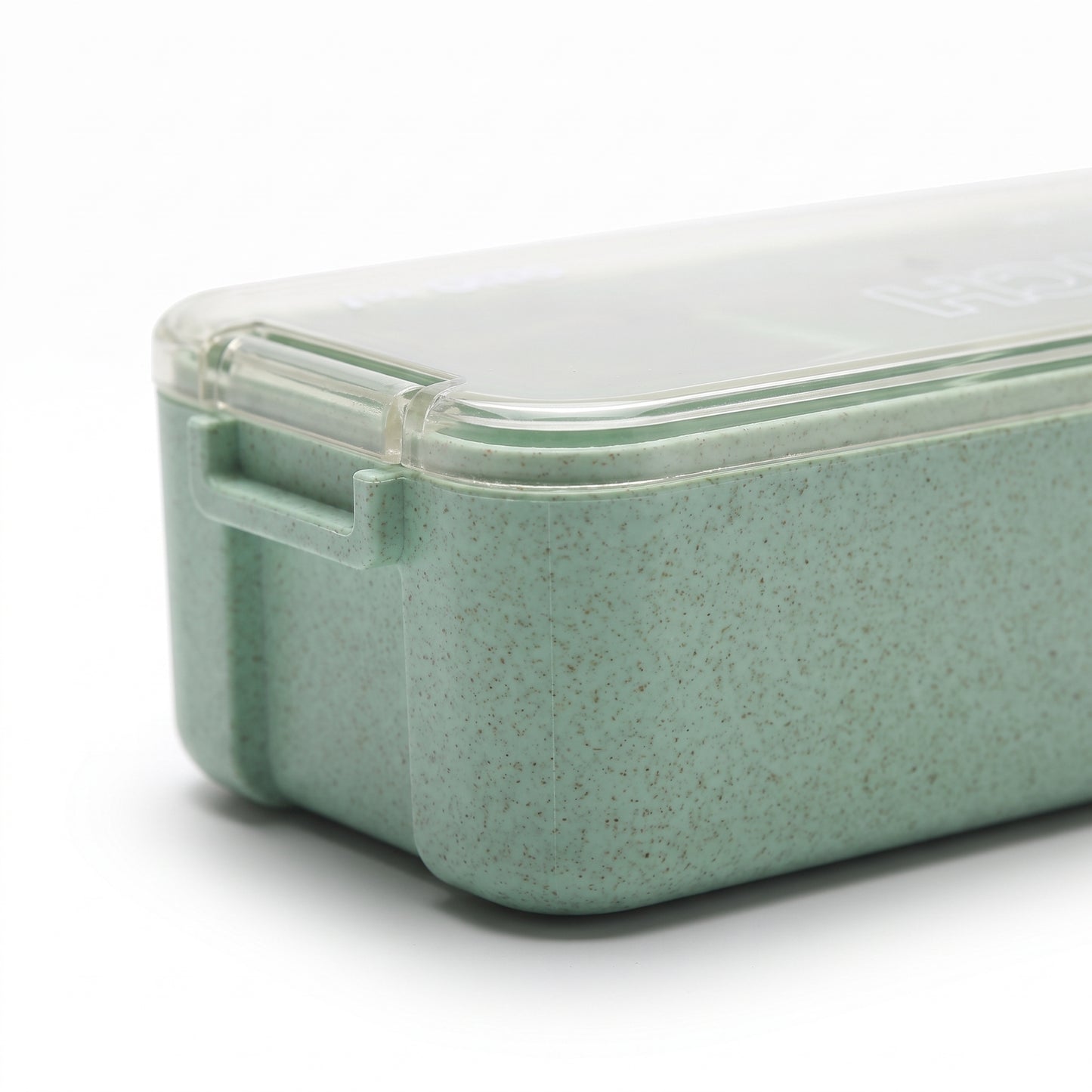 Bento Lunch Box with Cutlery Light Blue Plastic Clear Lid - detail