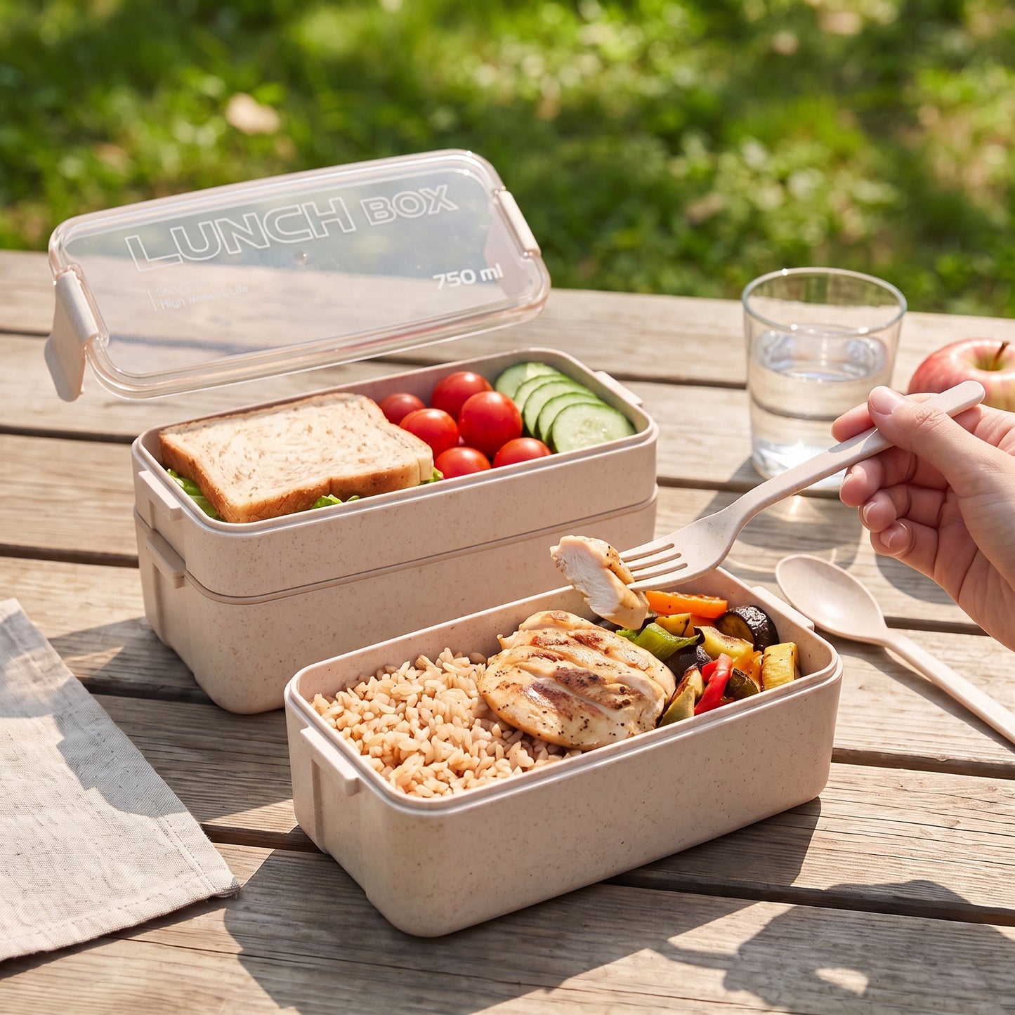 Lunch Box Bento Food Container Meal Prep Compartment Stackable - Image 3