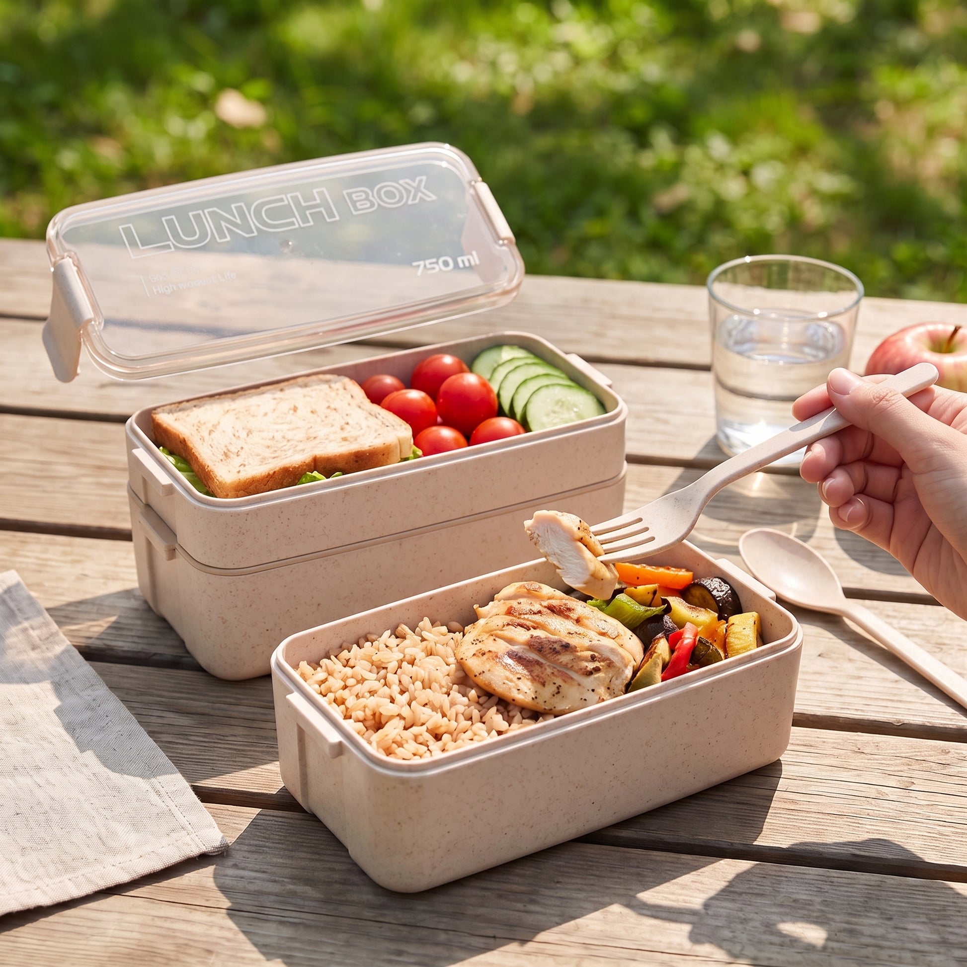 Lunch Box Bento Food Container Meal Prep Compartment Stackable - Image 3