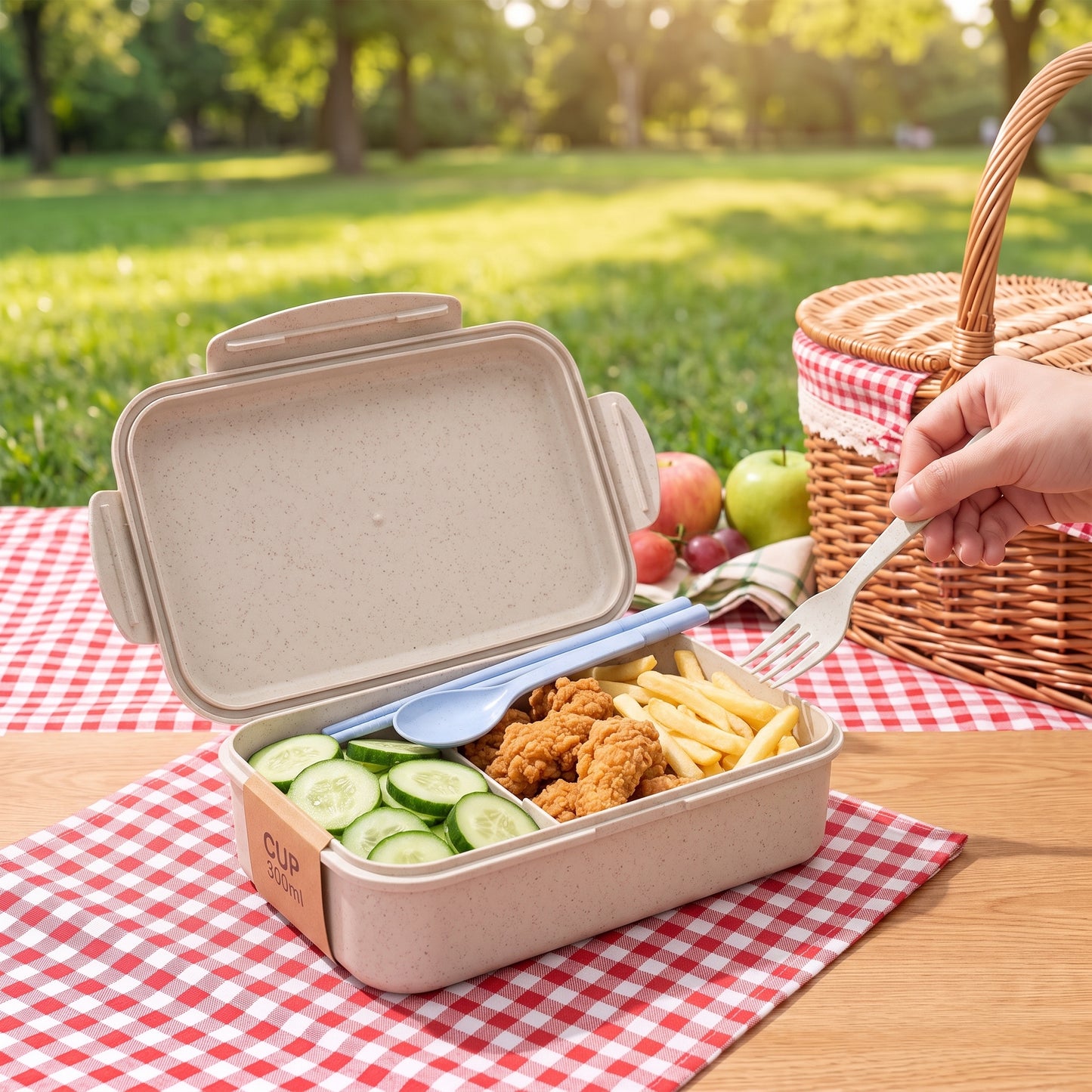 Bento Lunch Box with Cutlery Light Blue Plastic Clear Lid - Image 38