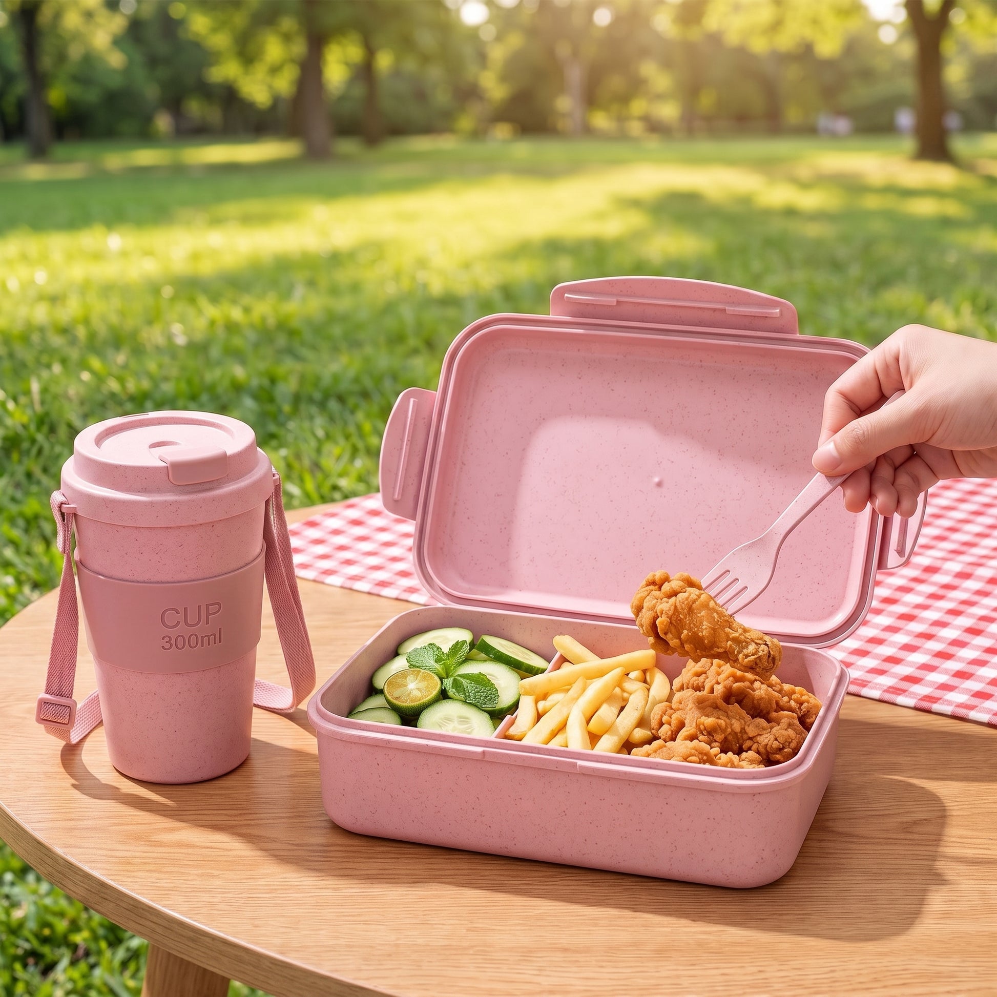 Bento Lunch Box with Cutlery Light Blue Plastic Clear Lid - hero
