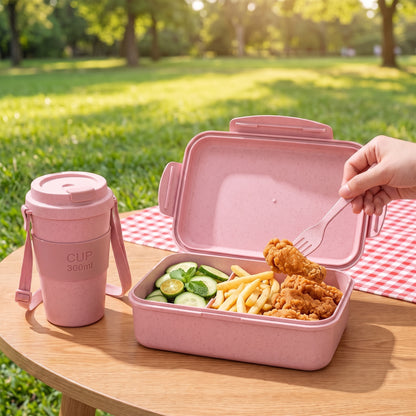 Bento Lunch Box with Cutlery Light Blue Plastic Clear Lid - hero