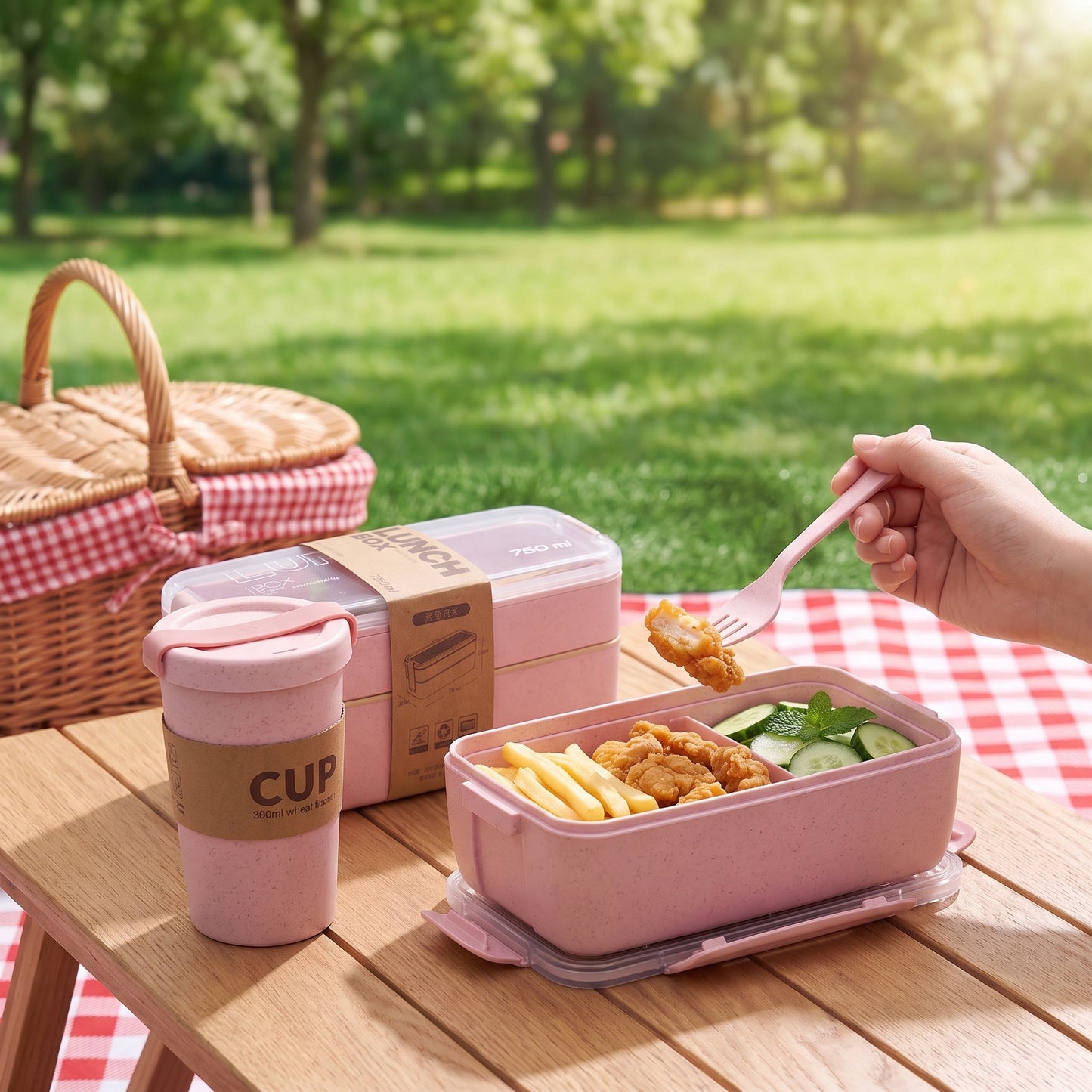 Bento Lunch Box with Cutlery Light Blue Plastic Clear Lid - Image 30