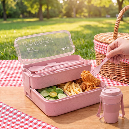 Bento Lunch Box with Cutlery Light Blue Plastic Clear Lid - Image 28