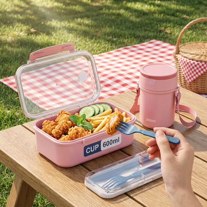 Bento Lunch Box with Cutlery Light Blue Plastic Clear Lid - Image 34