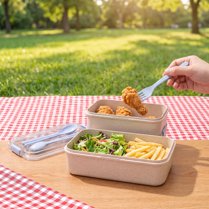Bento Lunch Box with Cutlery Light Blue Plastic Clear Lid - Image 39