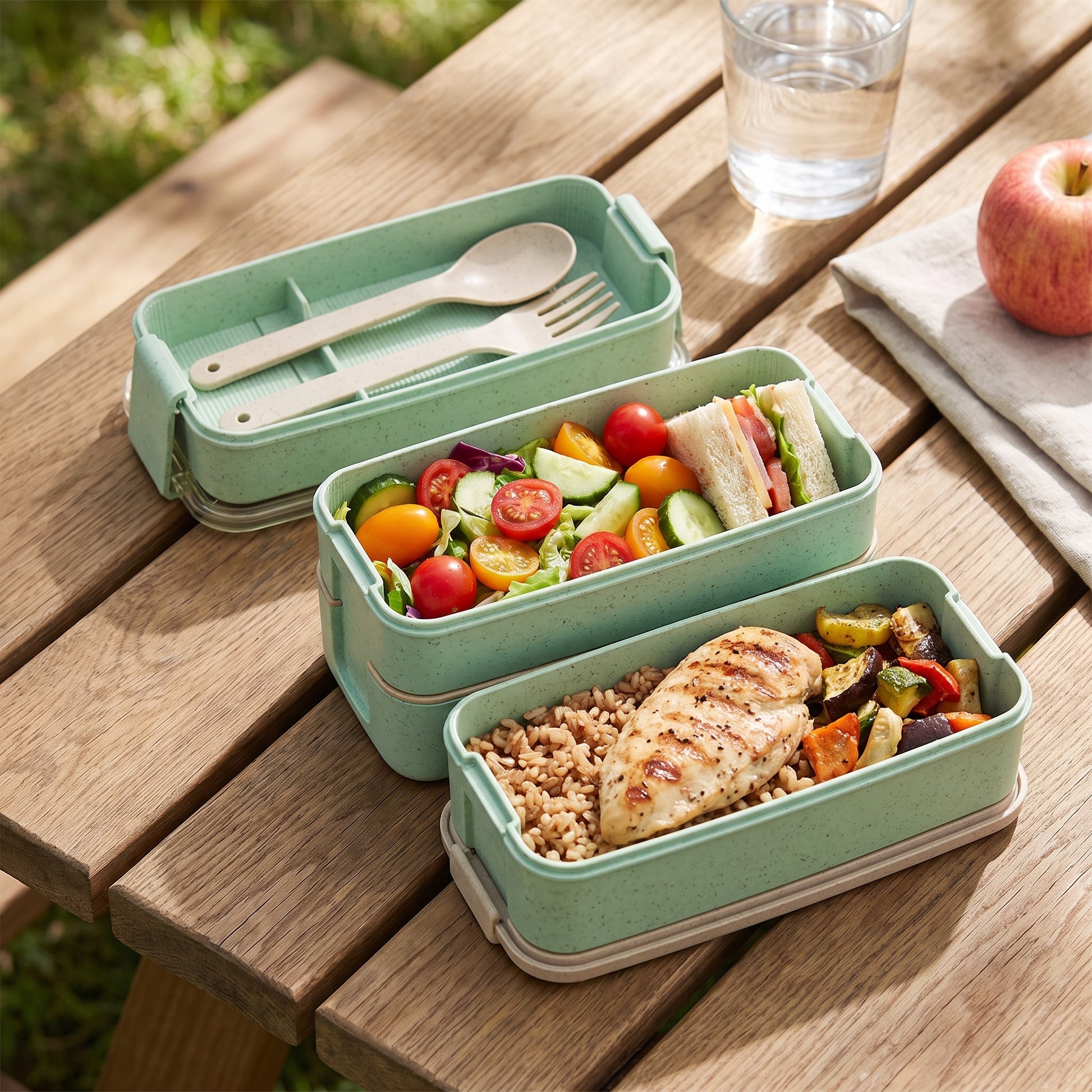 Lunch Box Bento Food Container Meal Prep Compartment Stackable - hero