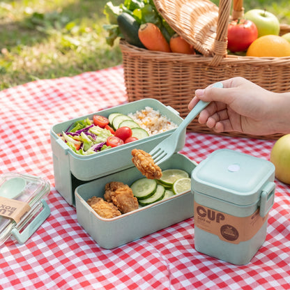 Bento Lunch Box with Cutlery Light Blue Plastic Clear Lid - Image 37