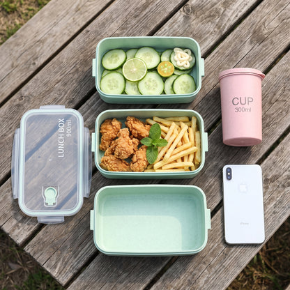Bento Lunch Box with Cutlery Light Blue Plastic Clear Lid - hero