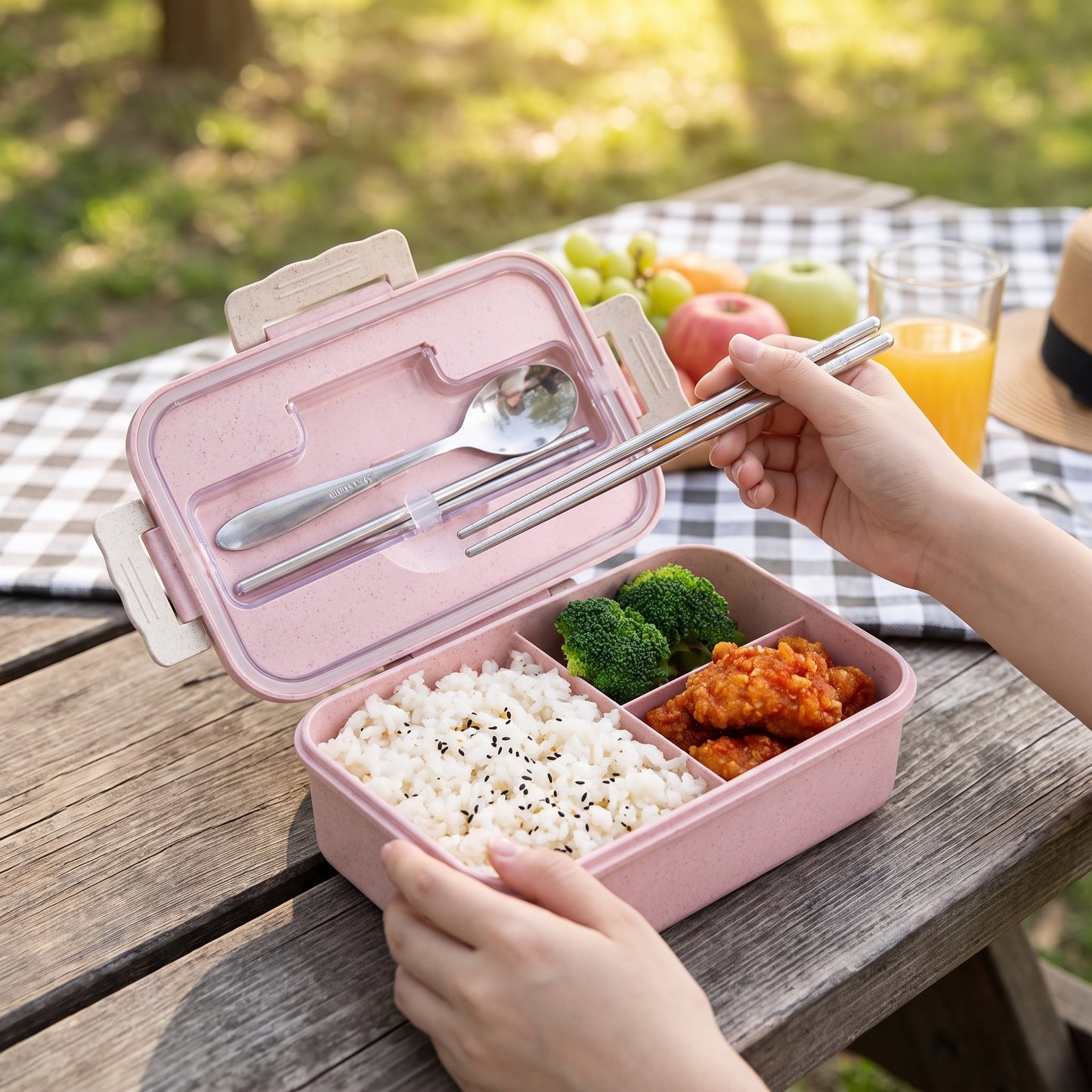 Lunch Box Bento Food Container Compartment Plastic Meal Prep - in-use