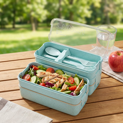 Lunch Box Bento Food Container Meal Prep Compartment Stackable - in-use