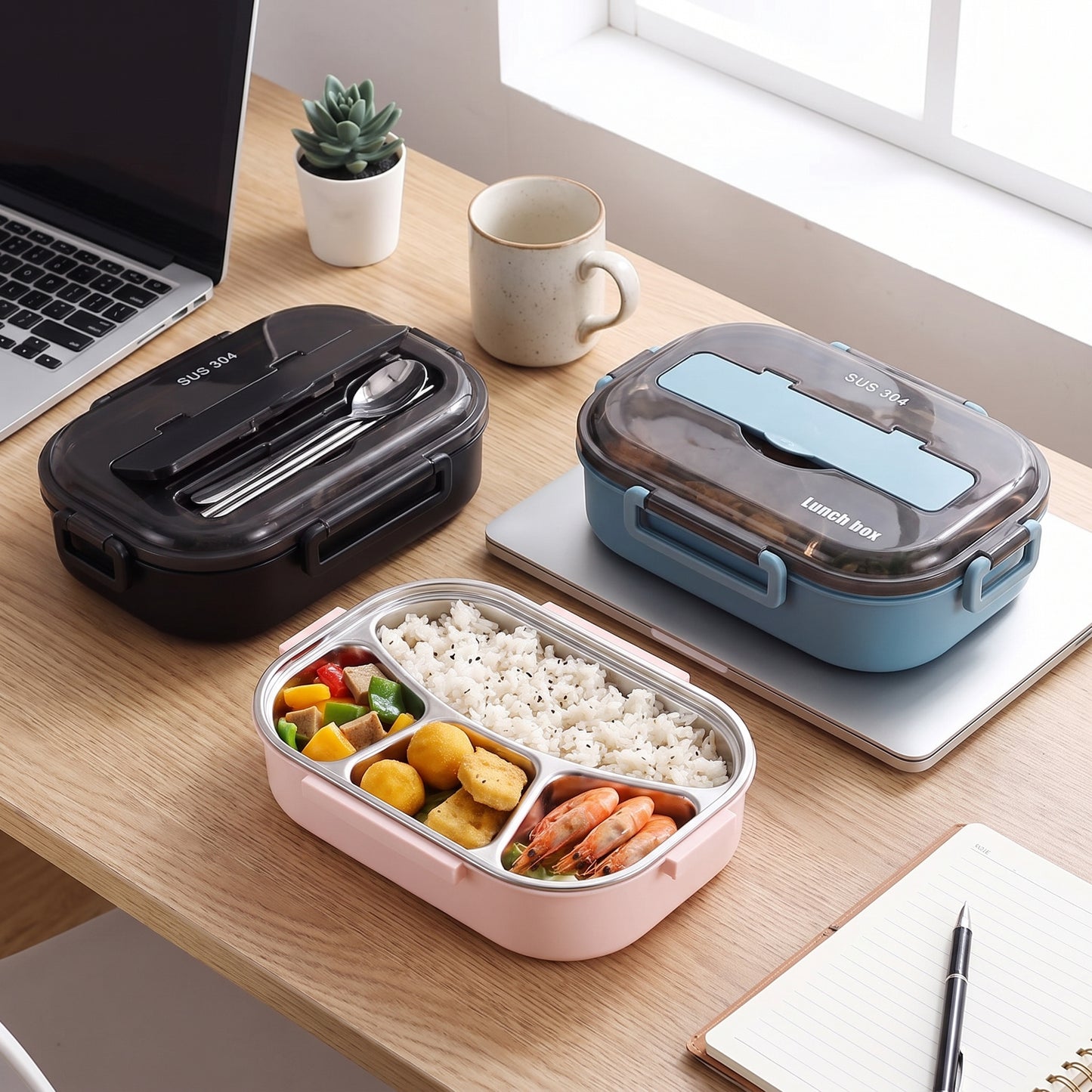 Lunch Box Bento Food Container Stainless Steel Compartment Storage - in-use