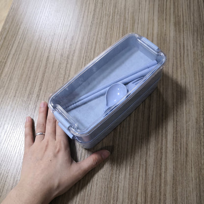 Bento Lunch Box with Cutlery Light Blue Plastic Clear Lid - scale
