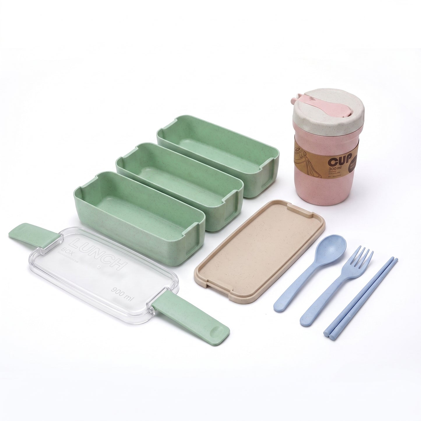 Bento Lunch Box with Cutlery Light Blue Plastic Clear Lid - studio